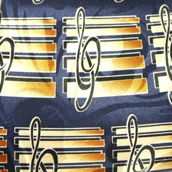 Steven Harris Tie Necktie Music Musical Notes Band Blue Tan Gold Hand Made - Picture 5 of 10